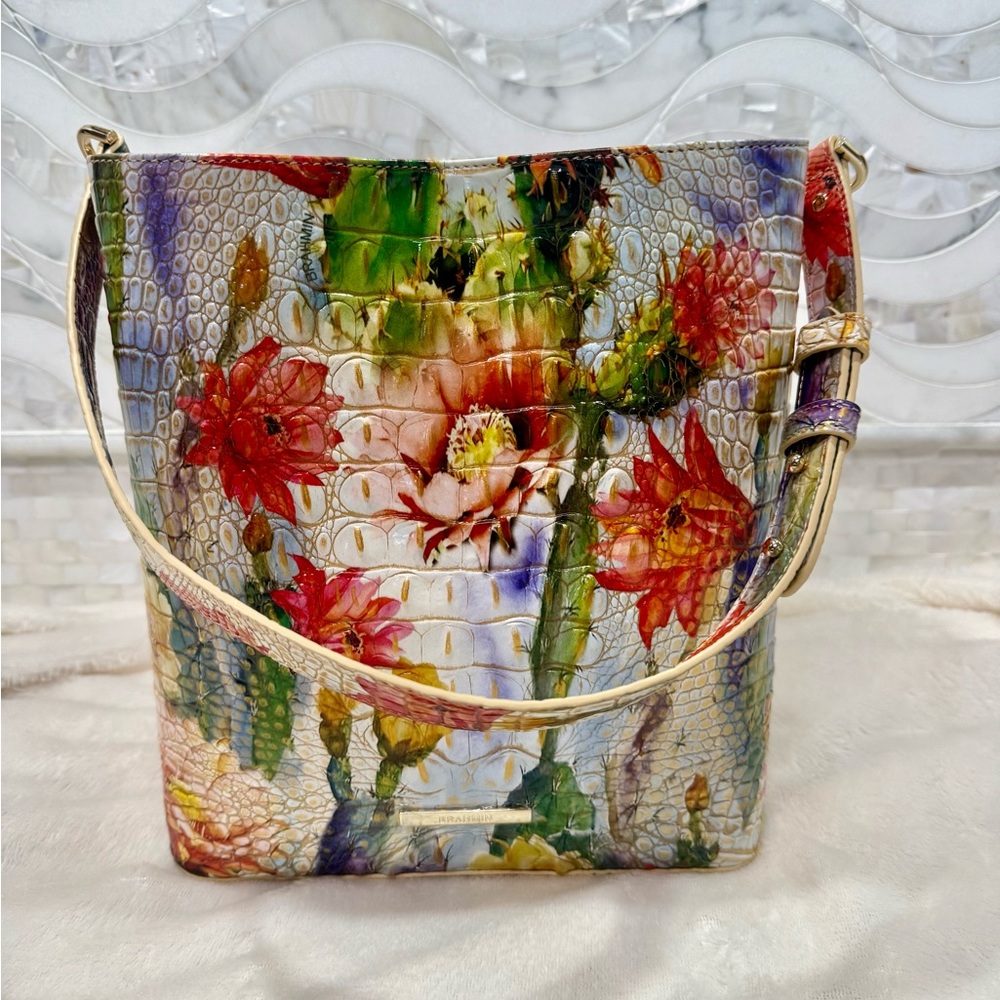 Brahmin Floral Multicolor Croc-Embossed Shoulder Bag - Picture 2 of 10